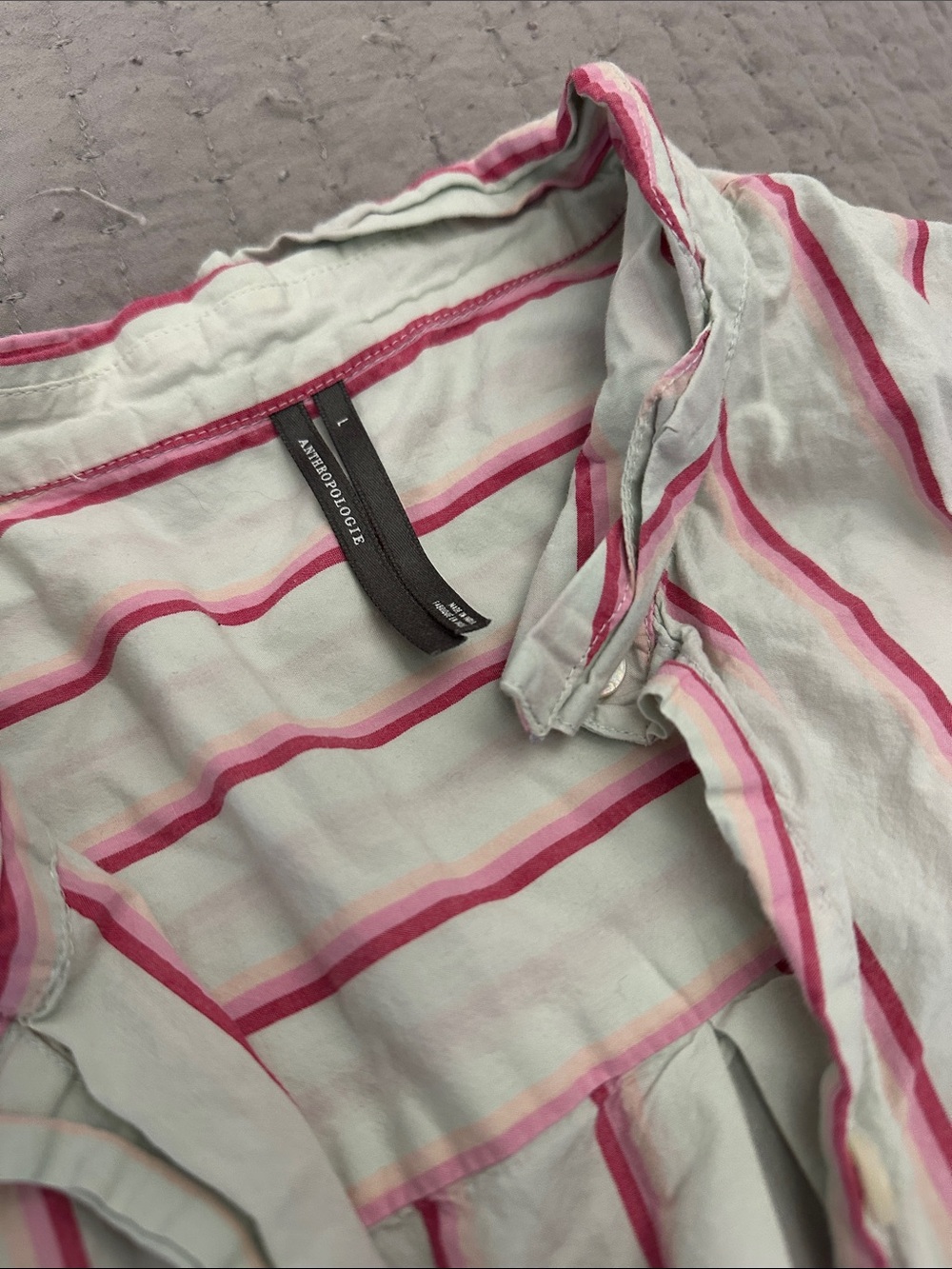 Anthropologie Pink and White Striped Two-Piece Pajama Set - Picture 2 of 3
